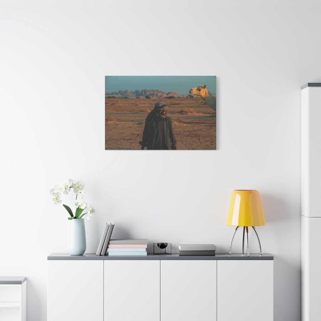 Desert Wanderer Canvas Print — Camel & Bedouin Matte Stretched Wall Art