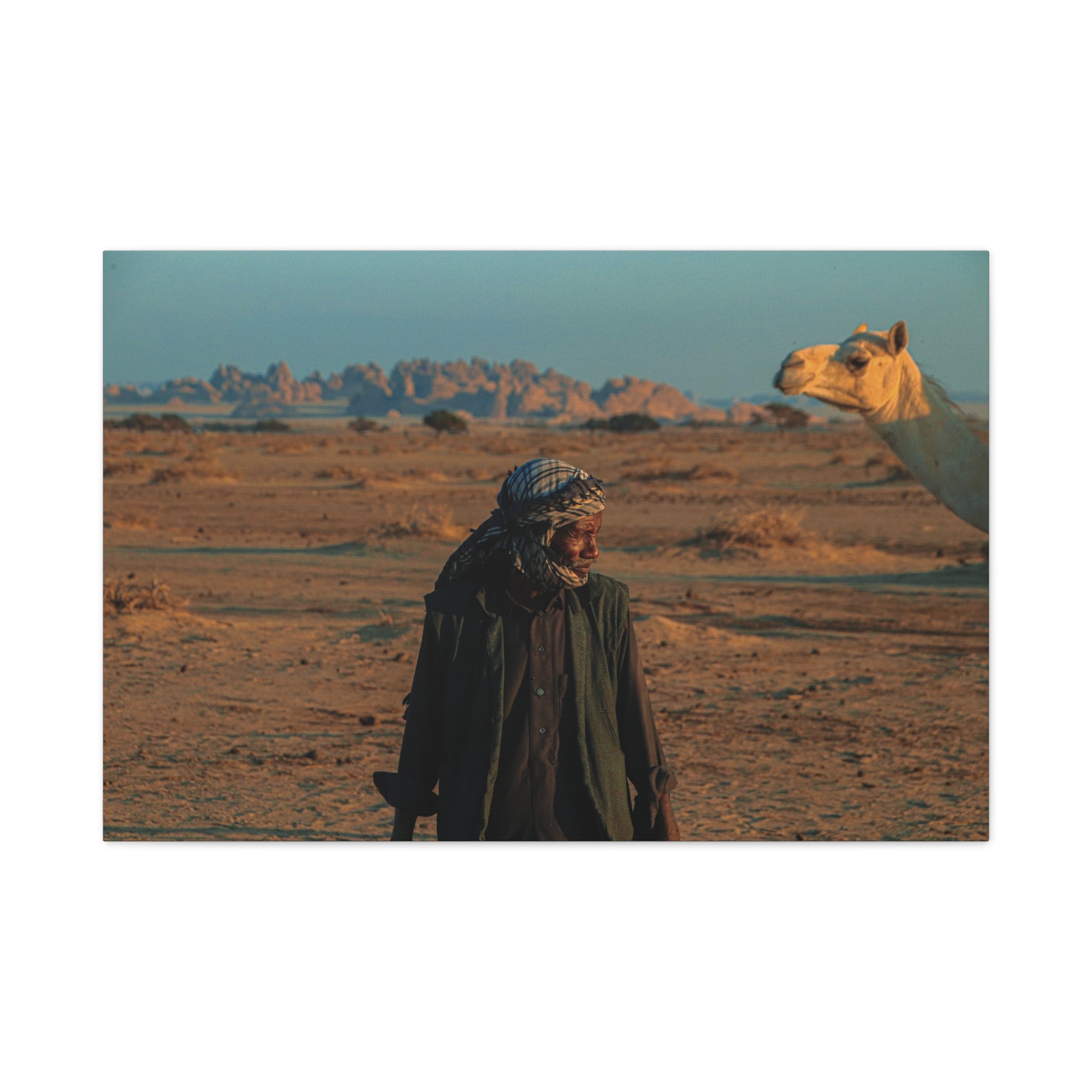 Desert Wanderer Canvas Print — Camel & Bedouin Matte Stretched Wall Art