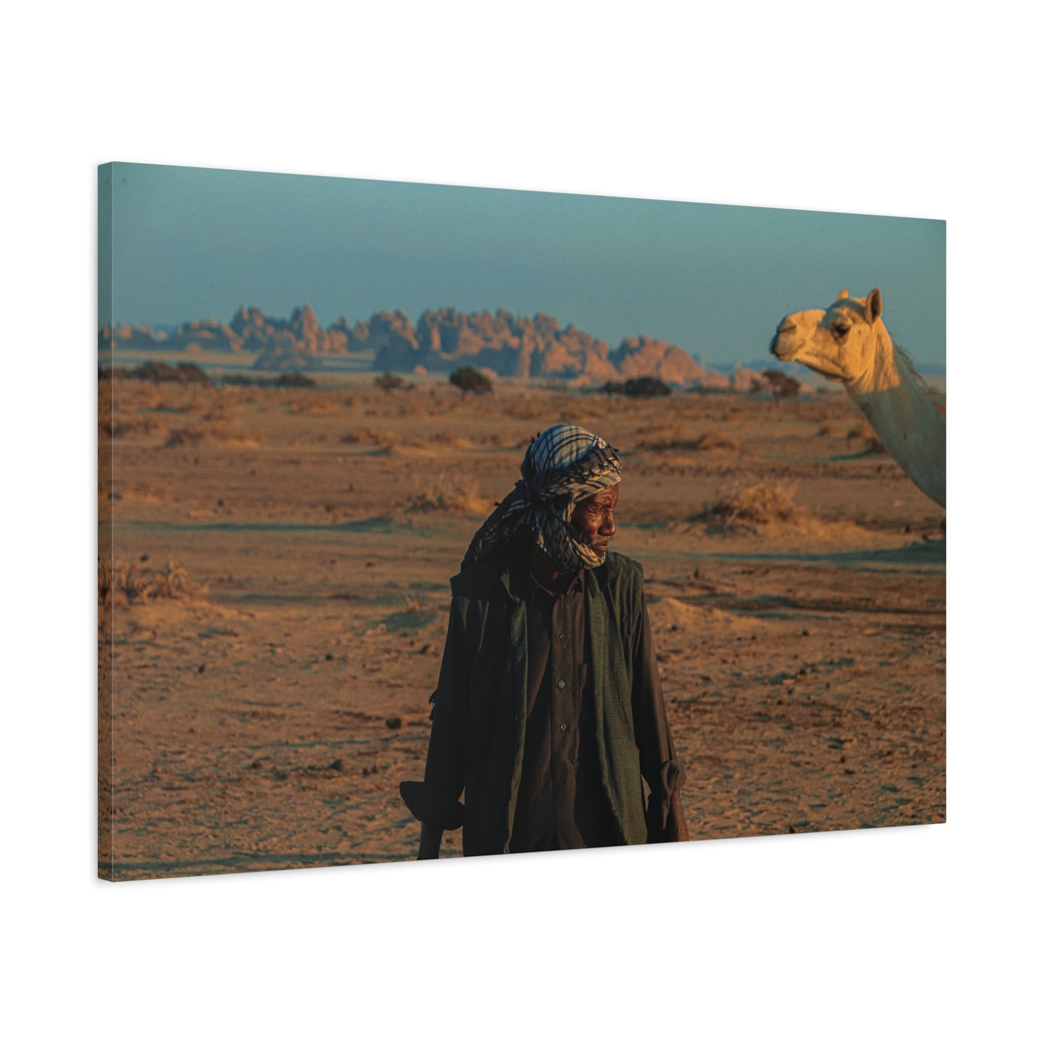 Desert Wanderer Canvas Print — Camel & Bedouin Matte Stretched Wall Art