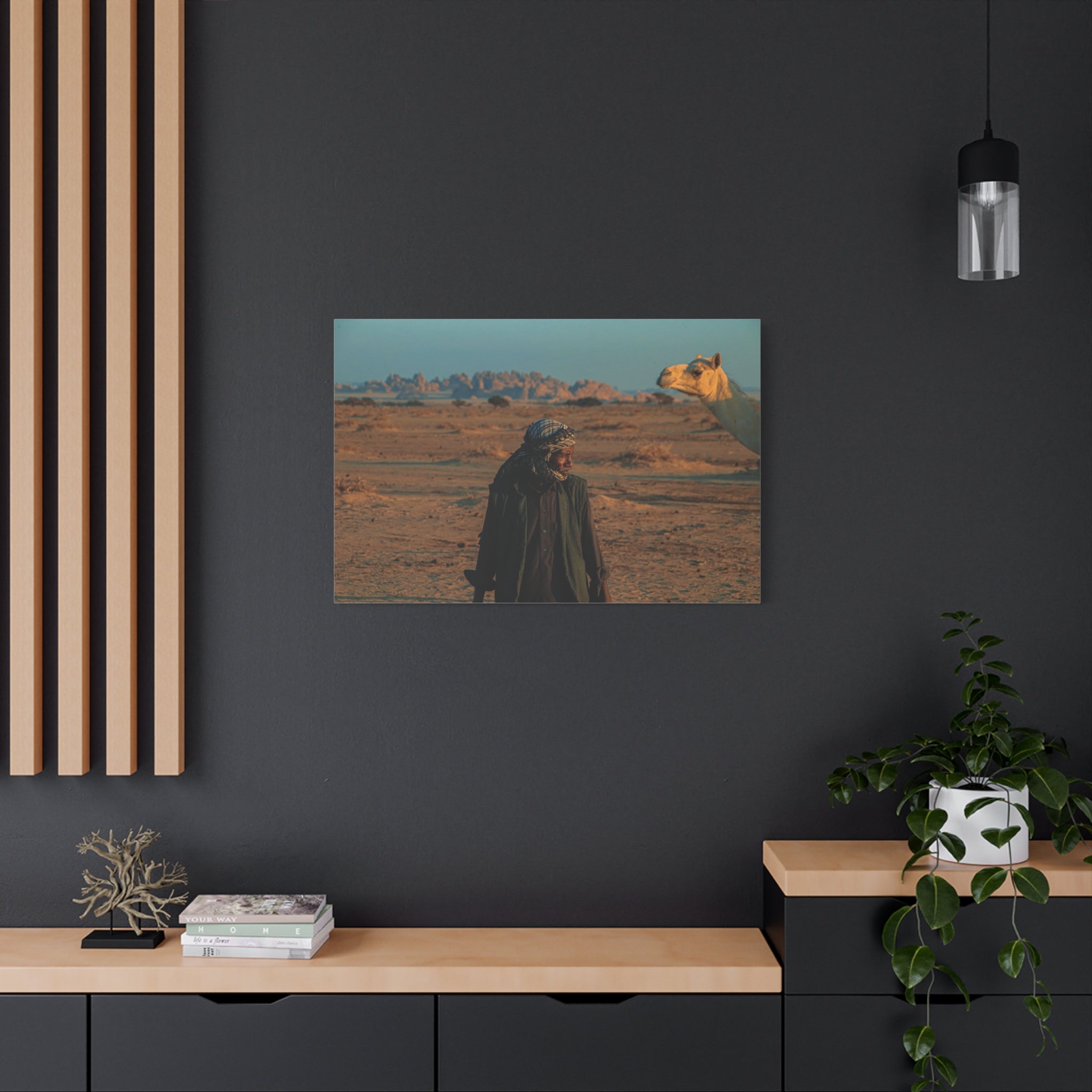 Desert Wanderer Canvas Print — Camel & Bedouin Matte Stretched Wall Art